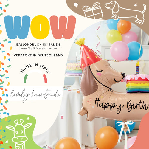 Dackel-Folienballon Happy Birthday, 94 cm von balloa