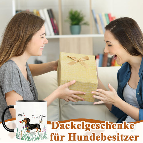 Leseogye Dackel-Kaffeebecher aus Keramik, beidseitig bedruckt