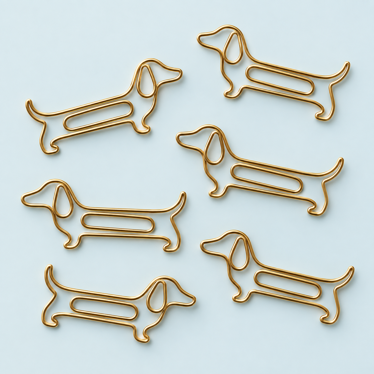 Illustratives Kategorienmotiv: goldfarbene Büroklammern in Dackelform